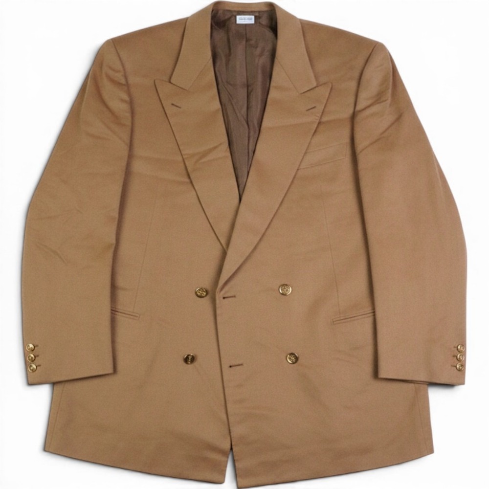 Brioni Roma 100% Cashmere Double Breasted Blazer 46L Camel Tan Gold Button Italy